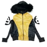 Men’s Eight Ball Robert Phillipe Yellow Fur Hooded Real Leather Jacket