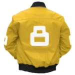 Men's Eight Ball Yellow David Puddy Seinfeld Bomber Real Leather Jacket