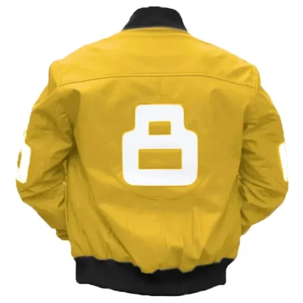 Men's Eight Ball Yellow David Puddy Seinfeld Bomber Real Leather Jacket