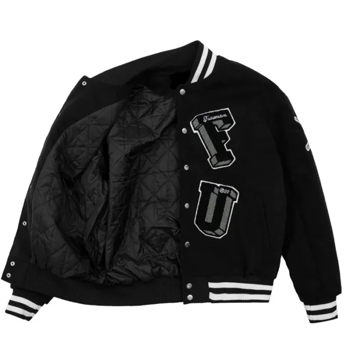 Men's Fusionism Eight Ball Black Varsity Real Leather Jacket