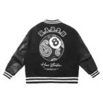 Men's Harsh Paisley Black & Navy Blue 8 Ball Varsity Genuine Leather Jacket