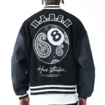 Men's Harsh Paisley Black & Navy Blue 8 Ball Varsity Leather Jacket