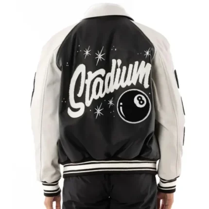 Men's Lucky 8 Ball Stadium Black & White Leather Jacket