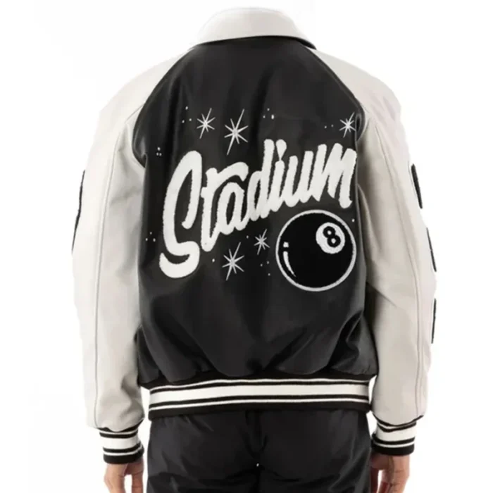 Men's Lucky 8 Ball Stadium Black & White Leather Jacket