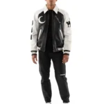 Men's Lucky Eight Ball Stadium Black & White Real Leather Jacket