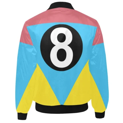Men's Multi Color Eight Ball Satin Printed Bomber Jacket