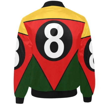Men's Red & Yellow 8 Ball Printed Satin Bomber Jacket
