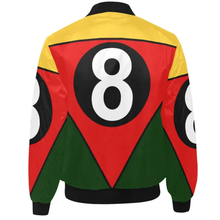Men's Red & Yellow 8 Ball Printed Satin Bomber Jacket