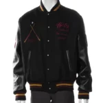 Men's Stussy 8 Ball 40th Anniversary IST Black Varsity Wool Jacket with Leather Sleeves