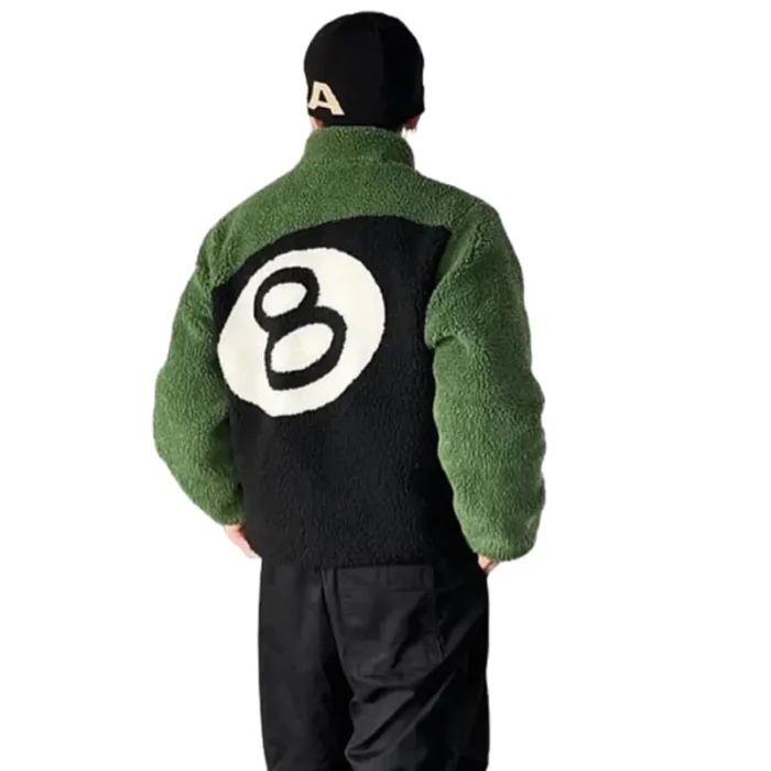 Men's Stussy 8 Ball Sherpa Reversible Green & Black Jacket