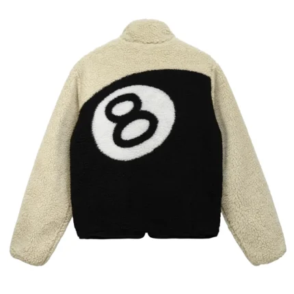 Men's Stussy 8 Ball Sherpa Reversible Off White & Black Jacket