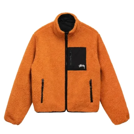 Men's Stussy 8 Ball Sherpa Reversible Orange Jacket