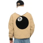 Men's Stussy Eight Ball Light Brown Quilted Liner Nylon Jacket