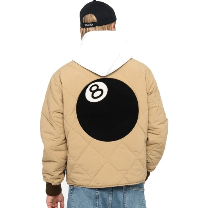 Men's Stussy Eight Ball Light Brown Quilted Liner Nylon Jacket