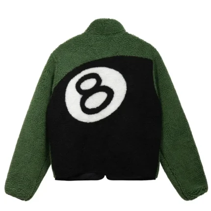 Men's Stussy Eight Ball Sherpa Reversible Green Jacket