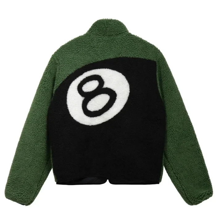 Men's Stussy Eight Ball Sherpa Reversible Green Jacket