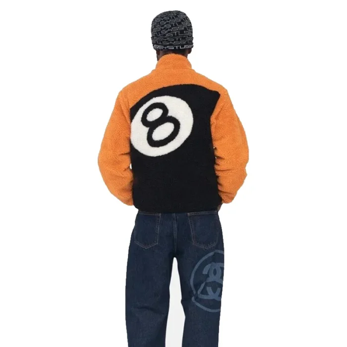 Men's Stussy Eight Ball Sherpa Reversible Orange Jacket