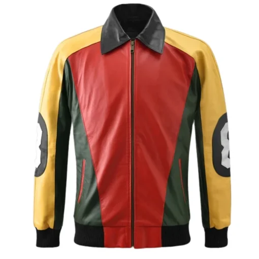 Men's The Original David Puddy - Seinfeld Eight Ball Multi Color Real Leather Jacket