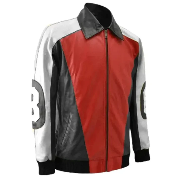 Men’s The Original David Puddy Seinfeld Eight Ball Red Real Leather Jacket