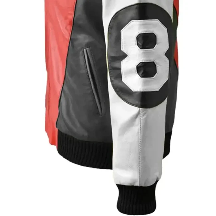 Men’s The Original David Puddy – Seinfeld 8 Ball Red & Grey Leather Jacket