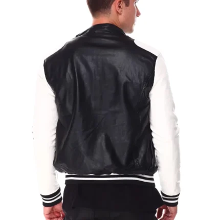Moto Colrblock Men's 8 Ball Classic Black & White Bomber Leather Jacket
