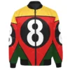 Multi Color Men's Eight Ball Printed Satin Bomber Jacket