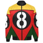 Multi Color Men's Eight Ball Printed Satin Bomber Jacket