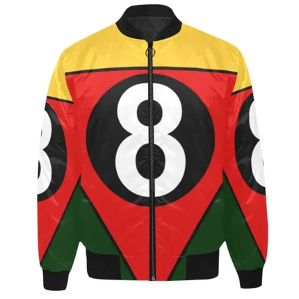 Multi Color Men's Eight Ball Printed Satin Bomber Jacket