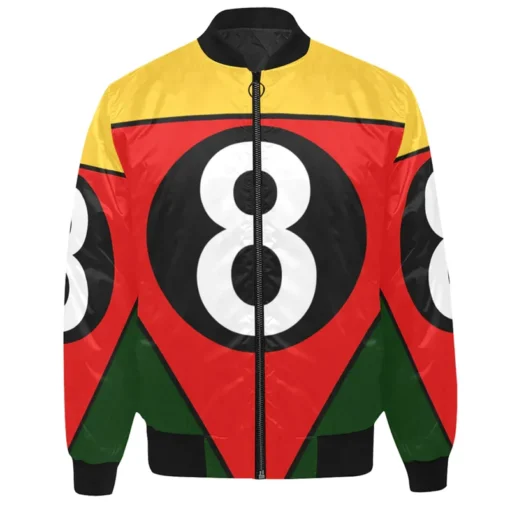 Multi Color Men's Eight Ball Printed Satin Bomber Jacket