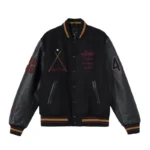 Stussy 8 Ball 40th Anniversary IST Men's Black Varsity Wool Jacket with Real Leather Sleeves