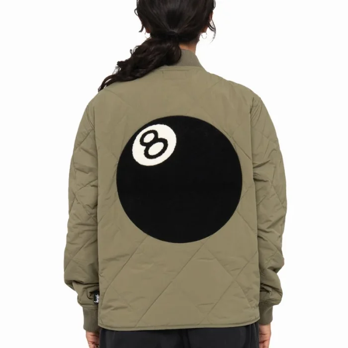 Stussy 8 Ball Olive & Black Women's Quilted Liner Nylon Jacket