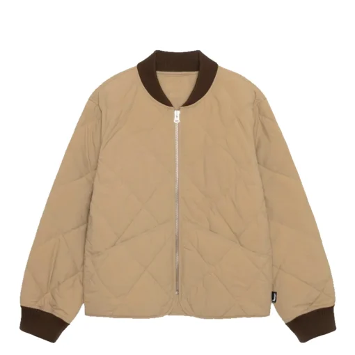 Stussy Eight Ball Light Brown and Black Men's Quilted Liner Nylon Jacket