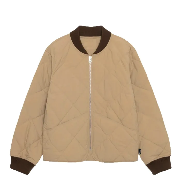 Stussy Eight Ball Light Brown and Black Men's Quilted Liner Nylon Jacket