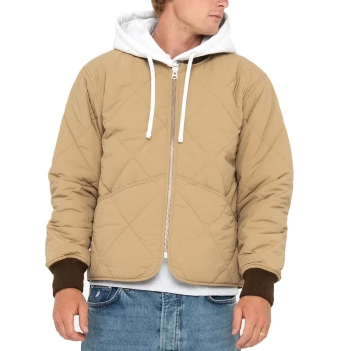 Stussy Men's Eight Ball Light Brown Quilted Liner Nylon Jacket
