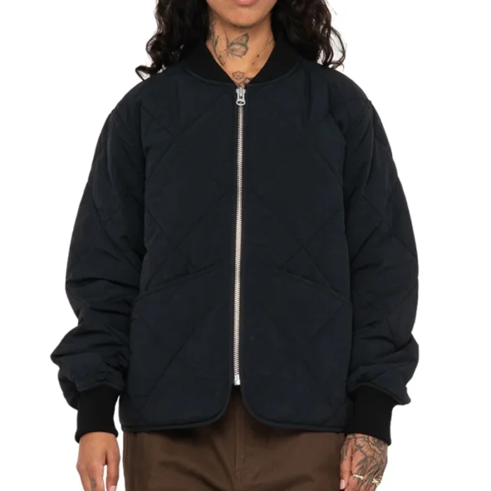 Stussy Women's Eight Ball Black Quilted Liner Nylon Jacket