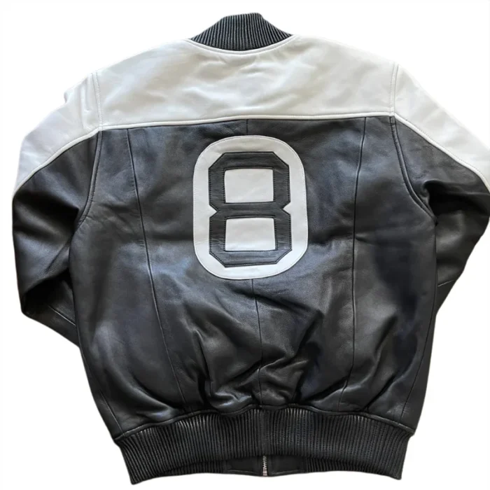 The Original 8 Ball Men's Black & White Bomber Leather Jacket