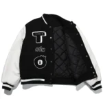 Tim comix Men's Eight Ball Black Varsity Real Leather Jacket