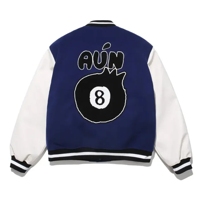 Tim comix Men's Eight Ball Blue Varsity Real Leather Jacket
