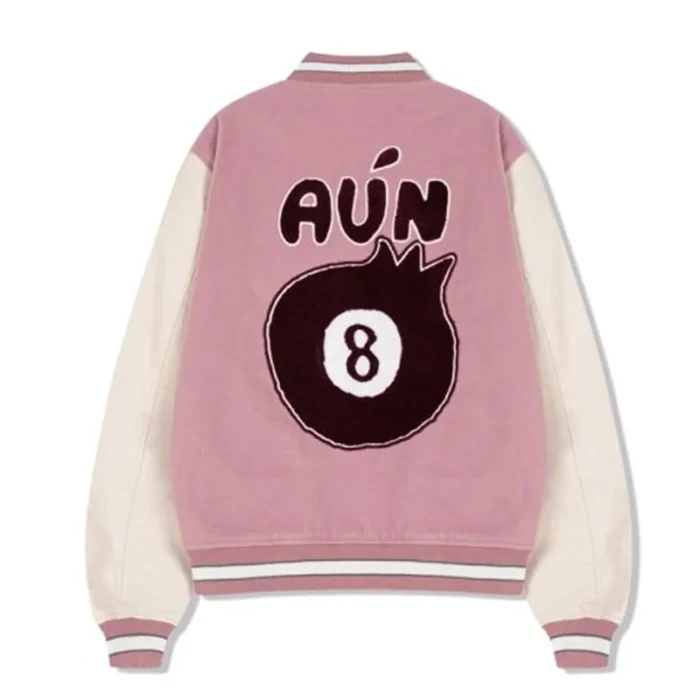 Tim comix Women's Eight Ball Pink Varsity Real Leather Jacket
