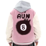 Timcomix Women's 8 Ball Pink & White Varsity Genuine Leather Jacket