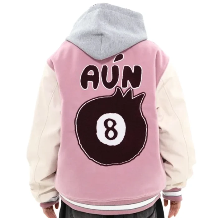Timcomix Women's 8 Ball Pink & White Varsity Genuine Leather Jacket