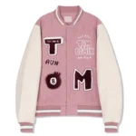 Timcomix Women's Eight Ball Pink Varsity Real Leather Jacket