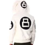 White 8 Ball Color Block Hooded Men's Bomber Full Grain Leather Jacket