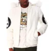 White 8 Ball Color Block Hooded Men's Bomber Leather Jacket