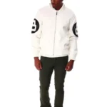 White Men's Eight Ball Hooded Real Leather Jacket