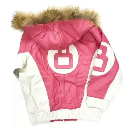 Women's 8 Ball Shearling Pink Bomber Hooded Polyester Jacket