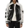 Women's Lucky 8 Ball Stadium Black & White Leather Jacket