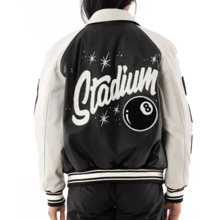 Women's Lucky 8 Ball Stadium Black & White Real Leather Jacket