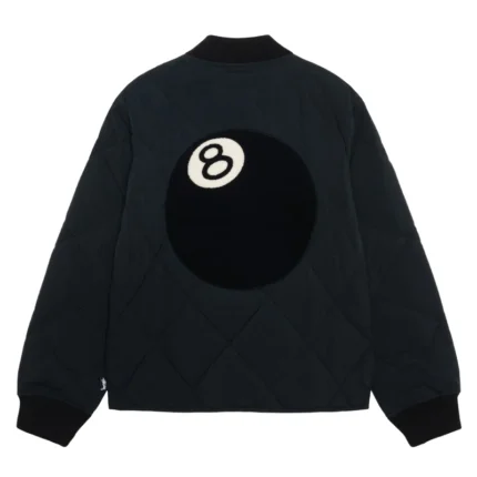Women's Stussy 8 Ball Black Quilted Liner Nylon Jacket