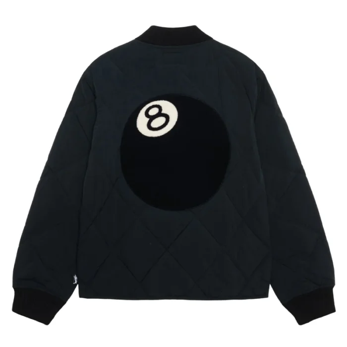 Women's Stussy 8 Ball Black Quilted Liner Nylon Jacket